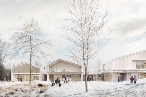 Proposition finaliste avec Chevalier Morales Architectes pour le Lab-École Saguenay. Structure hybride bois-béton.