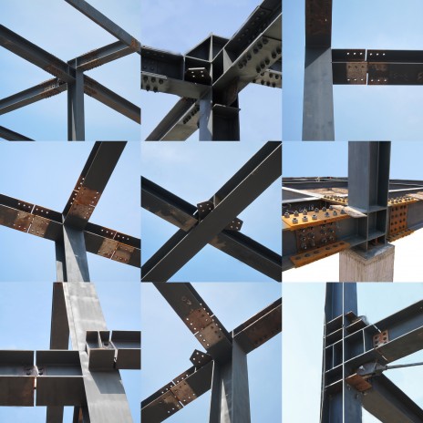 Vues de différentes connexions en acier de charpente. Gallery of structural steel connection details.